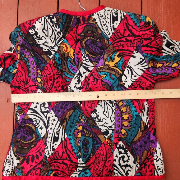 Vintage ANNE CRIMMINS Jacket Size 6 100% Silk Red Artsy Floral Lined - Picture 8 of 10